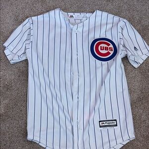 Majestic White and Blue Pinstripe Cubs Jersey